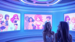 Engaging scene of users interacting with character AI NSFW chatbots in a futuristic digital space.