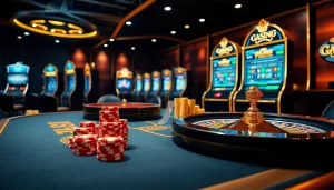 Experience the thrill of winning at https://go88.finance/ with an elegant casino gaming environment featuring vibrant tables and slot machines.