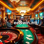 Experience thrilling action at ee88win.net with an exciting casino scene featuring roulette and poker tables.