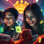 Dynamic online gaming scene with excited players and virtual cards at topgamebaidoithuong.mx.