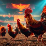 Exciting live cockfighting scene at sv368win.live, showcasing vibrant roosters and ecstatic spectators.