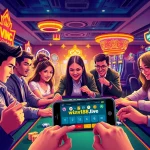 Exciting online gambling scene showcasing players enjoying games at winvn88.live, combining traditional and digital elements.
